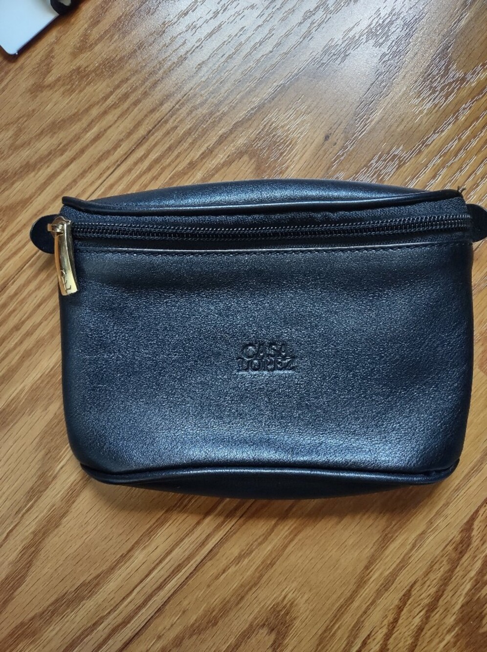Coach Black Leather Pouch Bag with Gold-Tone Zip Pull